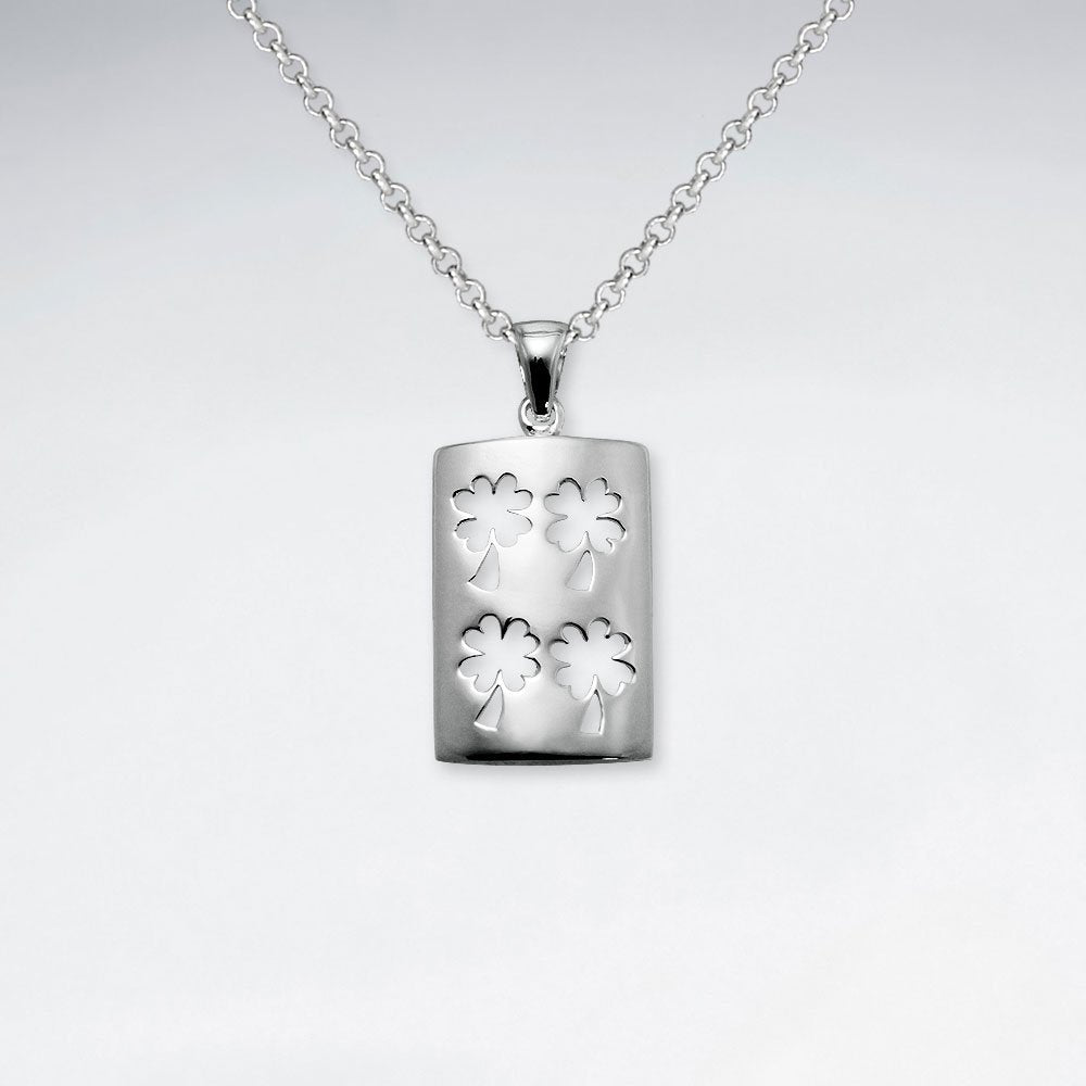 Rectangle Silver Pendant With Clover Leaf Cutout