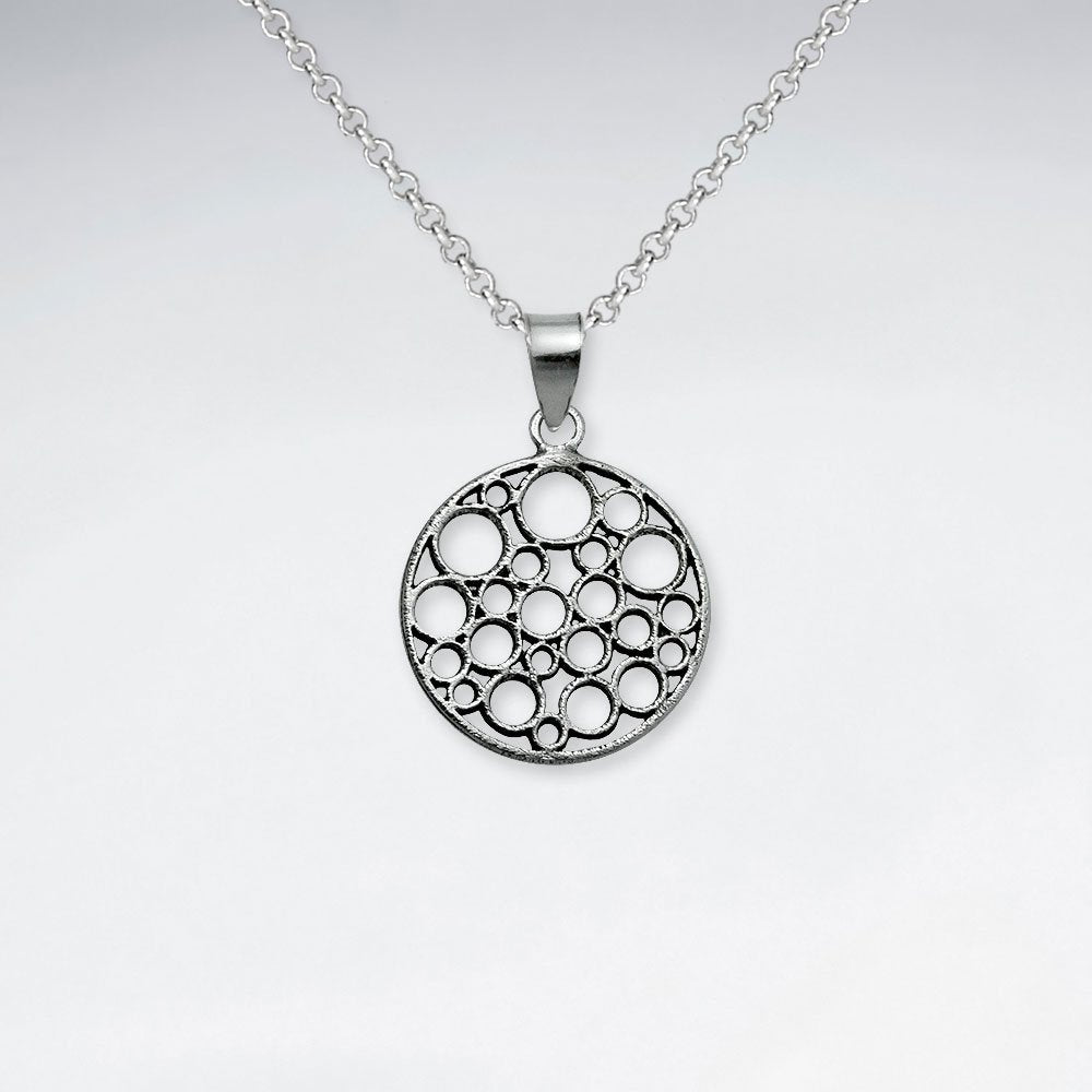 Oxidized Silver Round Cutout Filigree Circle Pendant