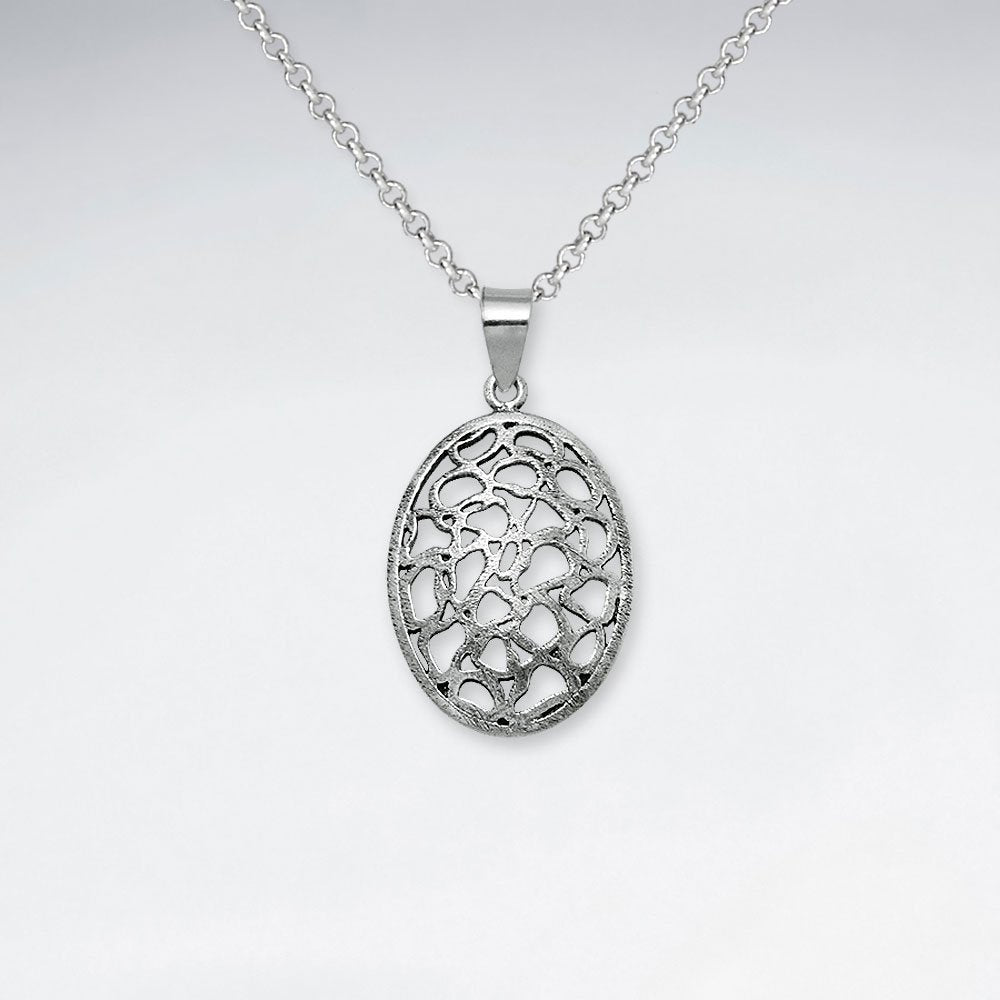 Oxidized Oval Silver Filigree Cutout Style Pendant