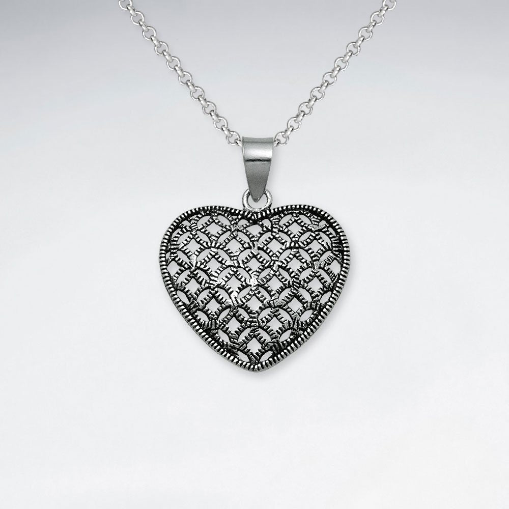 Oxidized Intricate Filigree Oxidized Silver Heart Pendant