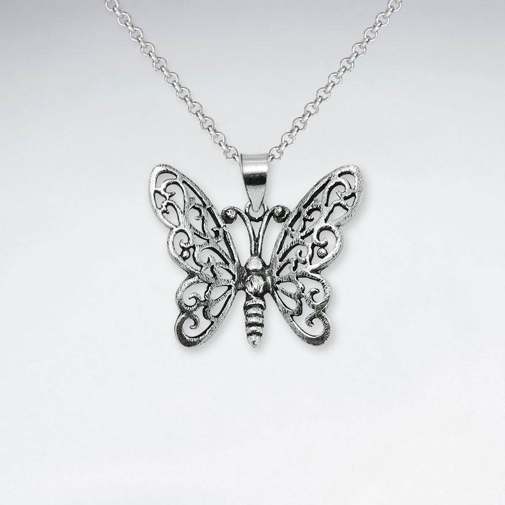 Oxidized Beautiful Oxidized Silver Filigree Butterfly Pendant