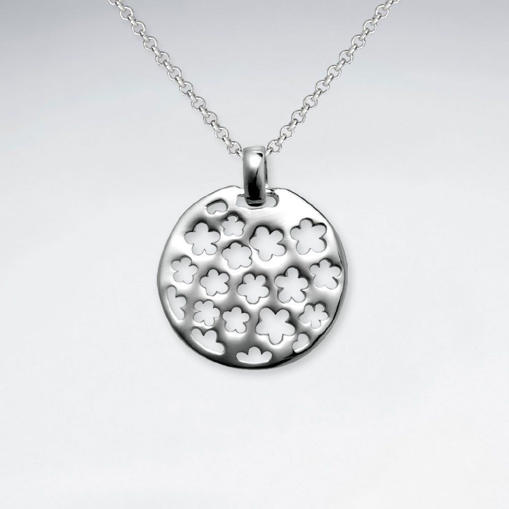 Petite Blossom Cutout Round Silver Disc Pendant