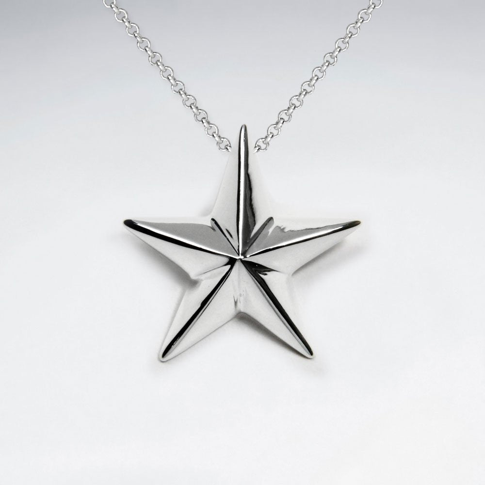 Polished Raised Silver Star Pendant