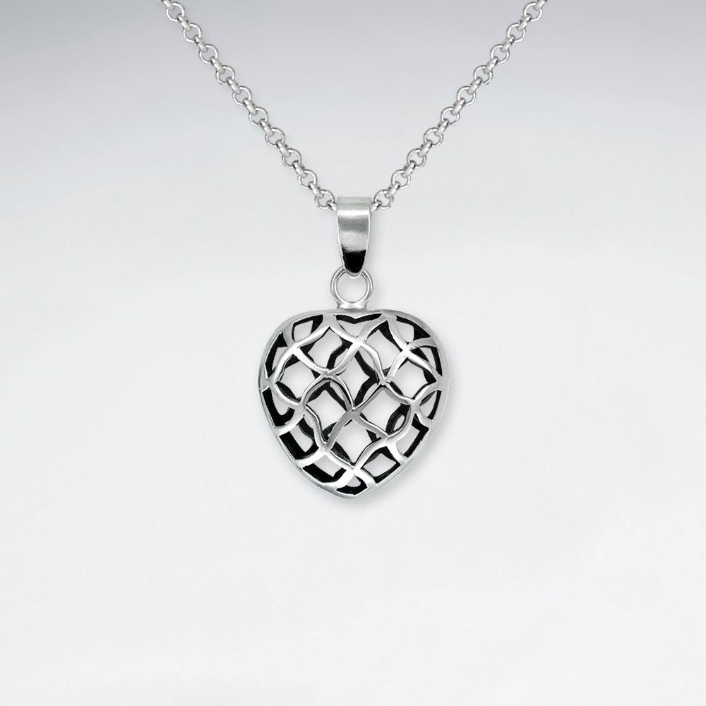 Oxidized Silver 3D Filigree Organic Heart Shape Pendant
