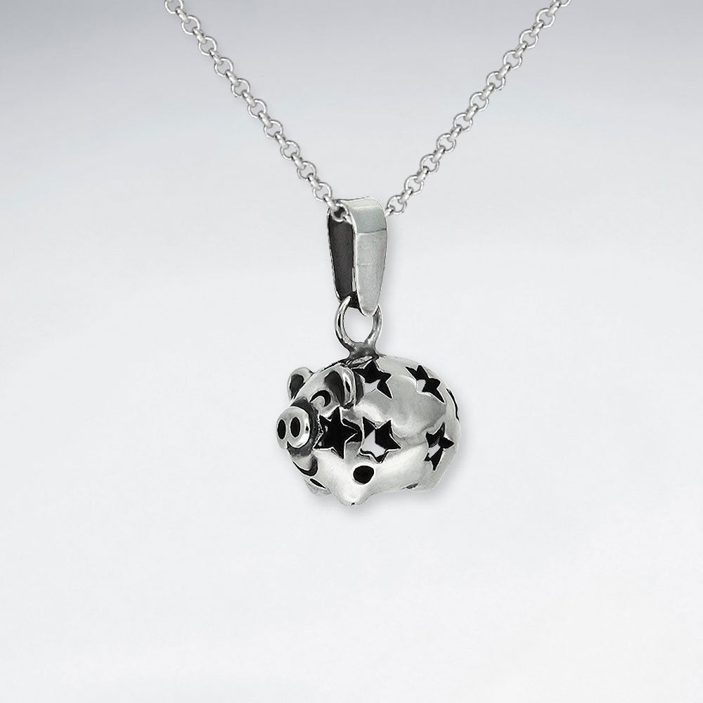 Oxidized Charming Oxidized Silver Pig Pendant