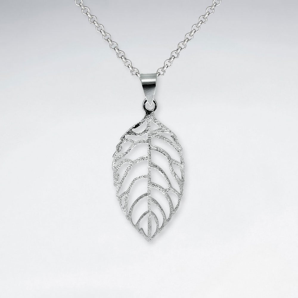 Matte Open Design Leaf Cutout Silver Pendant
