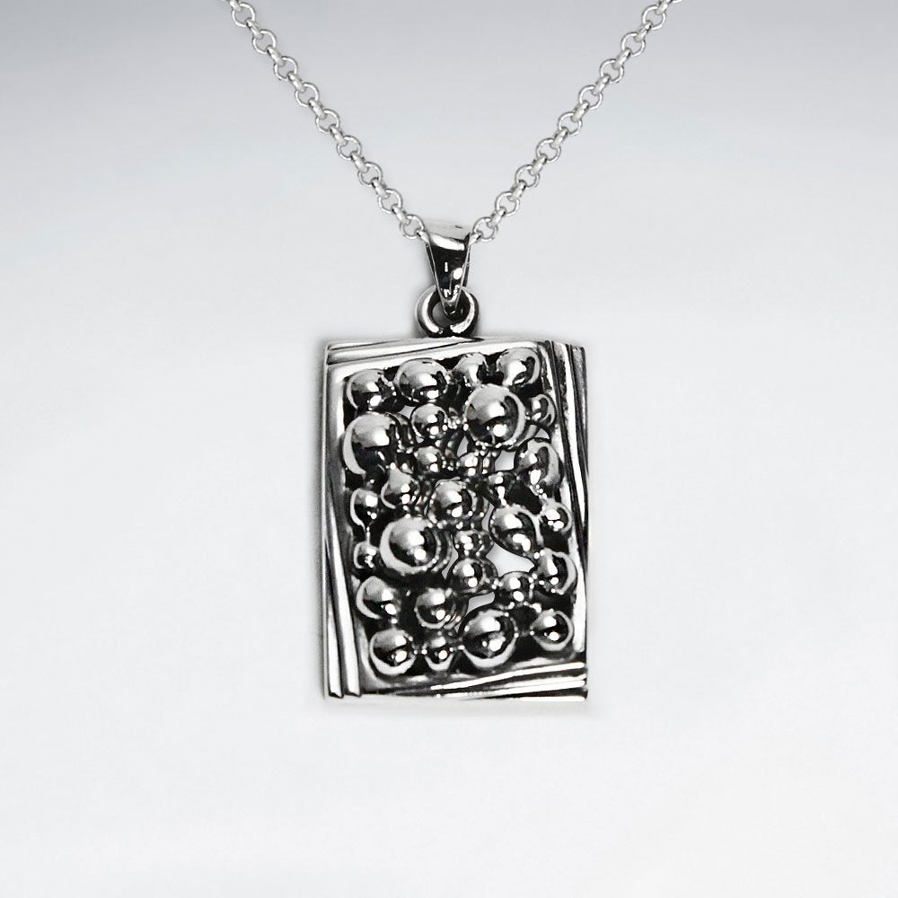 Ornate Textured Oxidized Silver Rectangle Pendant