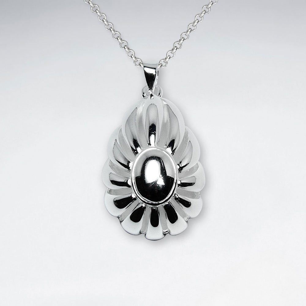 Decorative Polished Silver Bubbled Oval Pendant
