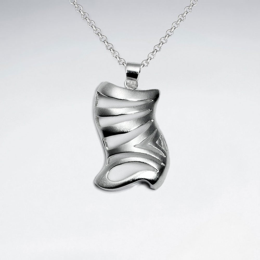 Matte Organic Shape Zebra Stripe Polished Silver Pendant
