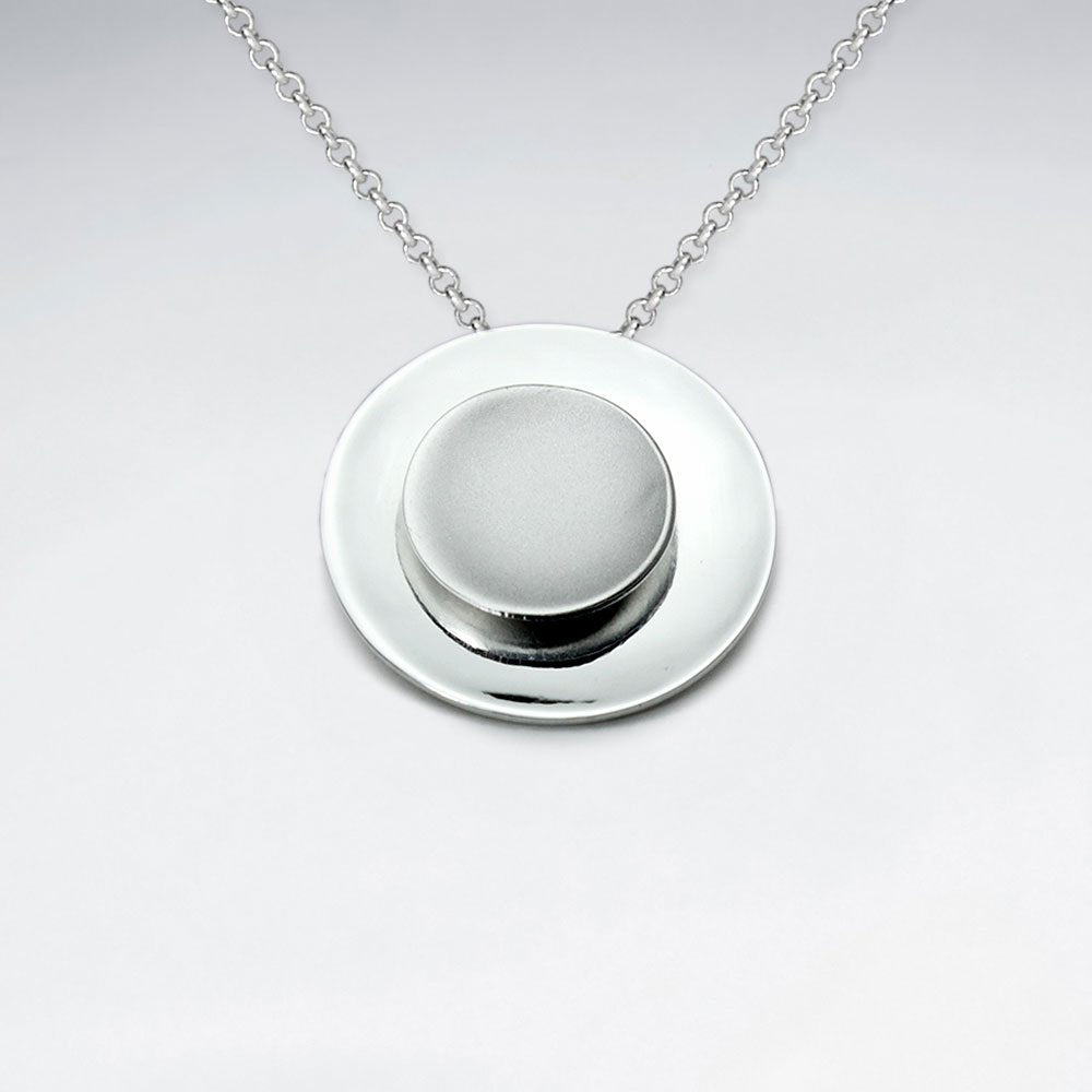 Silver Button With Middle Sand Blasted Disc Pendant