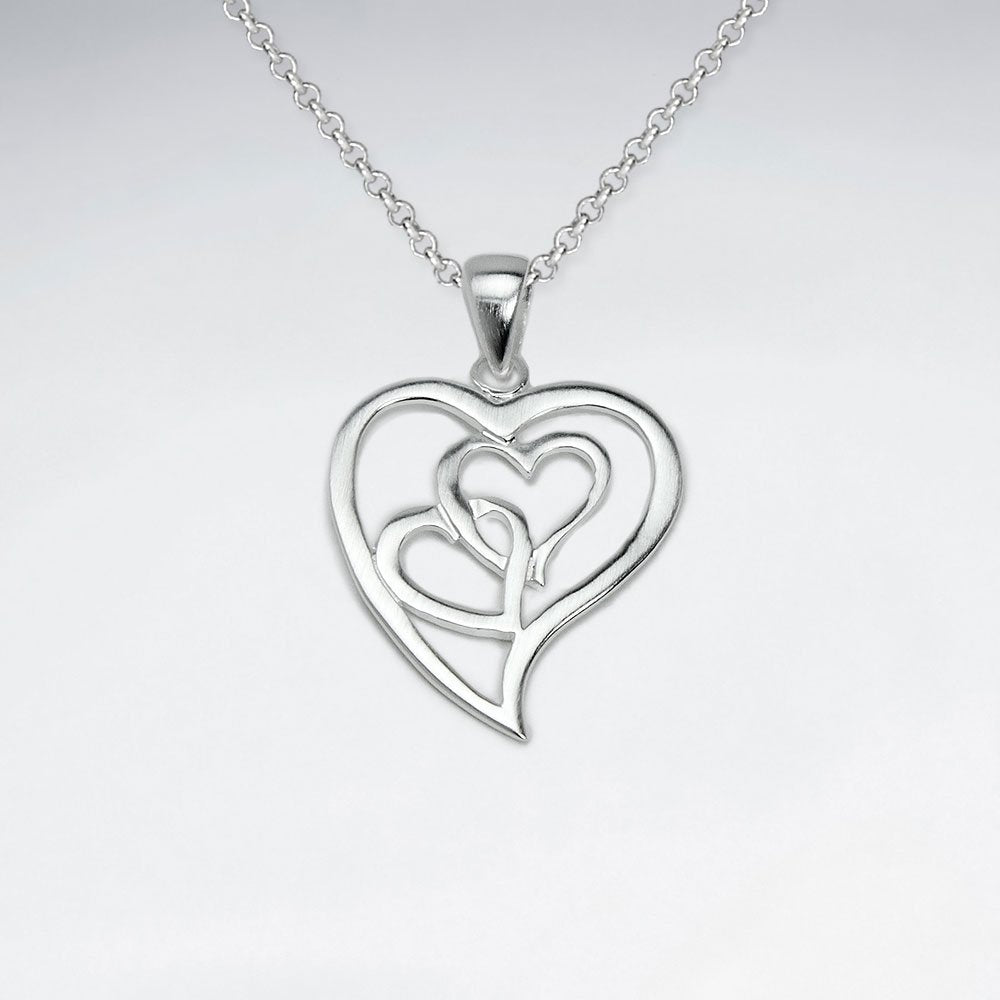 Matte Linking Wirework Silver Mini Hearts in Open Heart Pendant