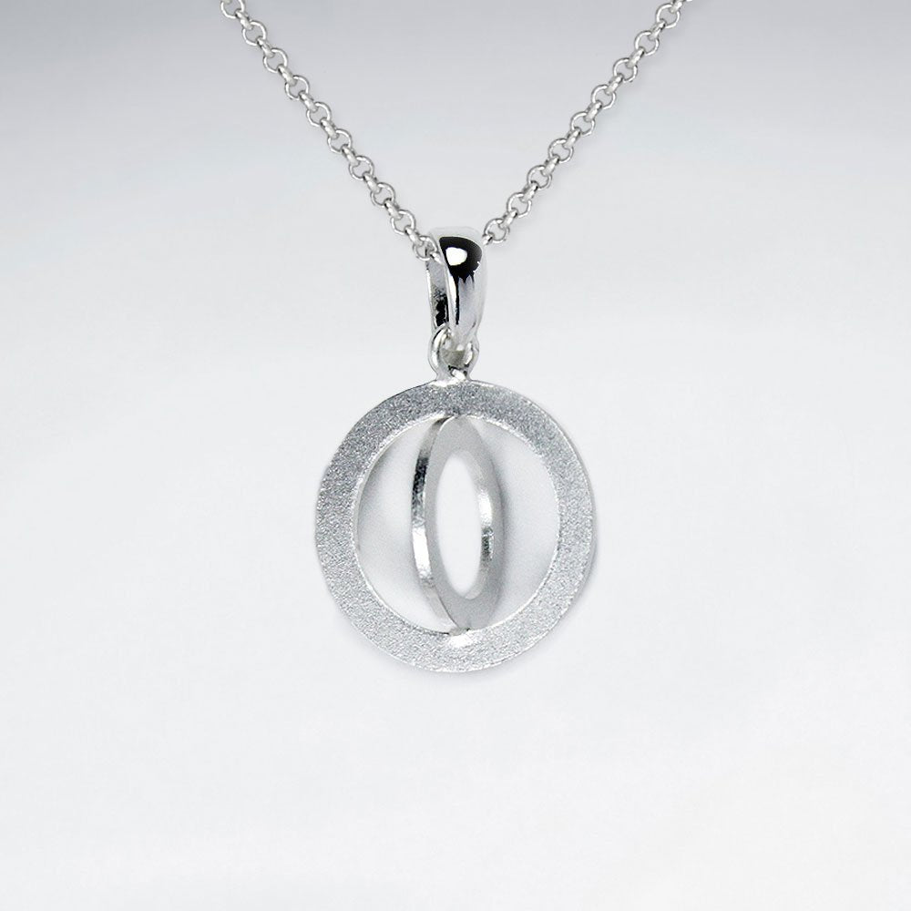 Round Sand Blasted Ring Engraved Silver Pendant