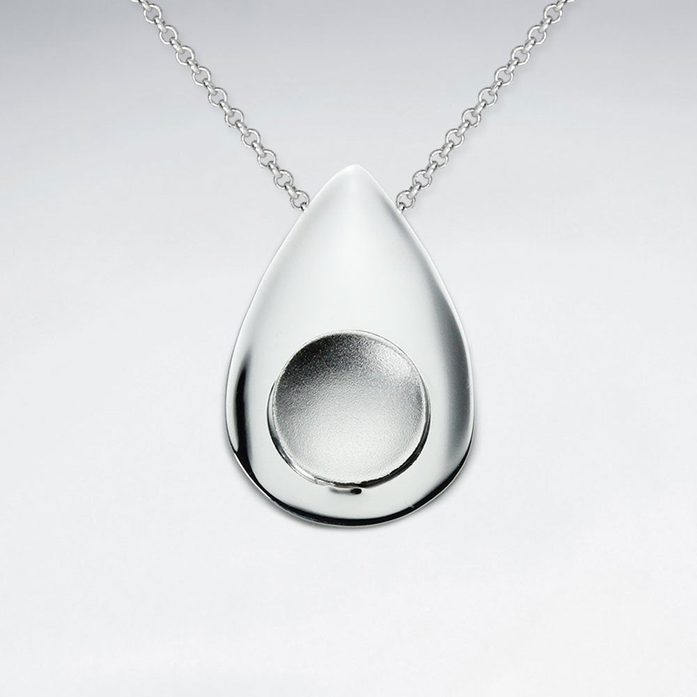Polished Teardrop With Middle Sand Blasted Circle Silver Pendant