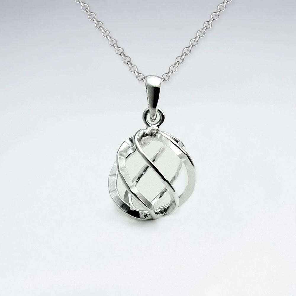 3D Delicate Wirework Open Silver Circle Pendant