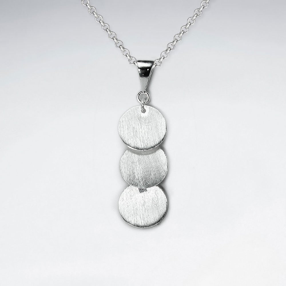 Triple Brushed Silver Disc Charm Drop Pendant
