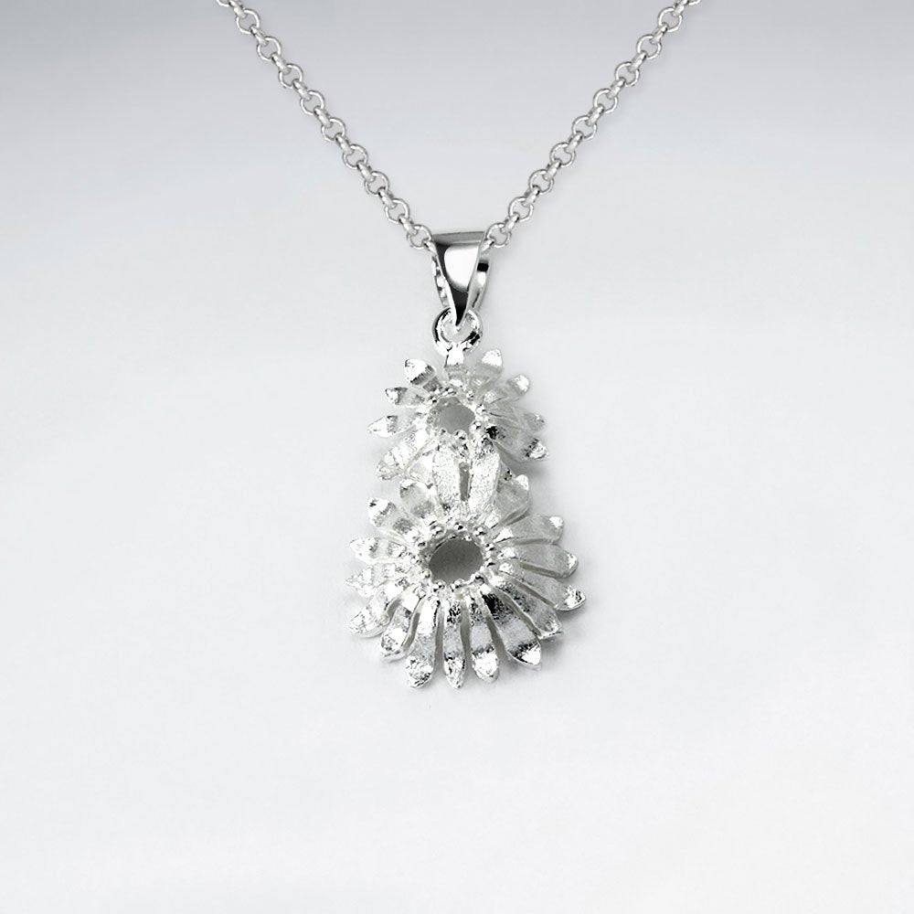 Double Drop Sea Flower Inspired Silver Pendant