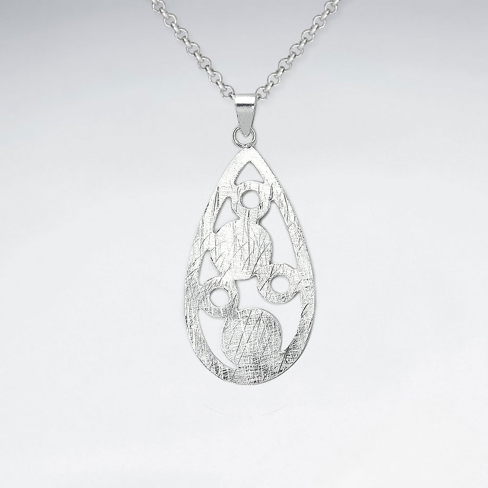 Matte Sterling Silver Teardrop Filigree Pendant