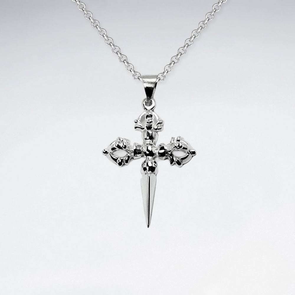 Oxidized Pointed Tip Oxidized Silver Cross Pendant