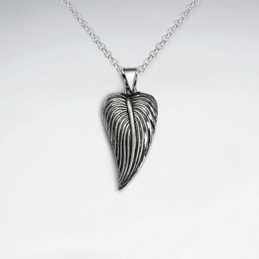Oxidized Silver Textured Leaf Pendant