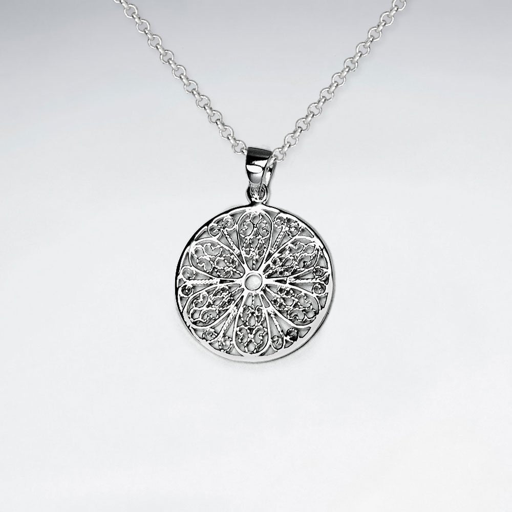 21 mm Round Cut Filigree Pattern Dangle Silver Pendant