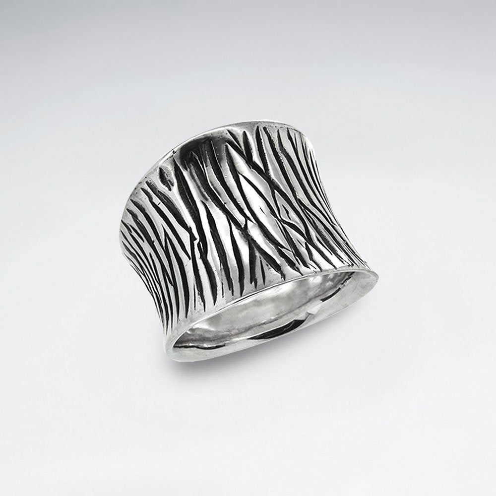 Oxidized Silver Engraved Lines Ring