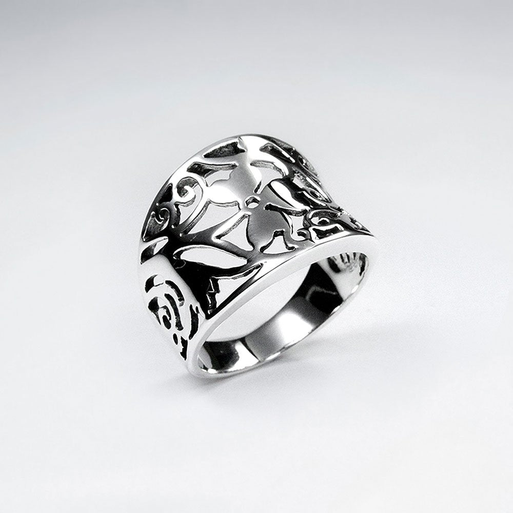 Clover Design Open Cutout Design Silver Ring
