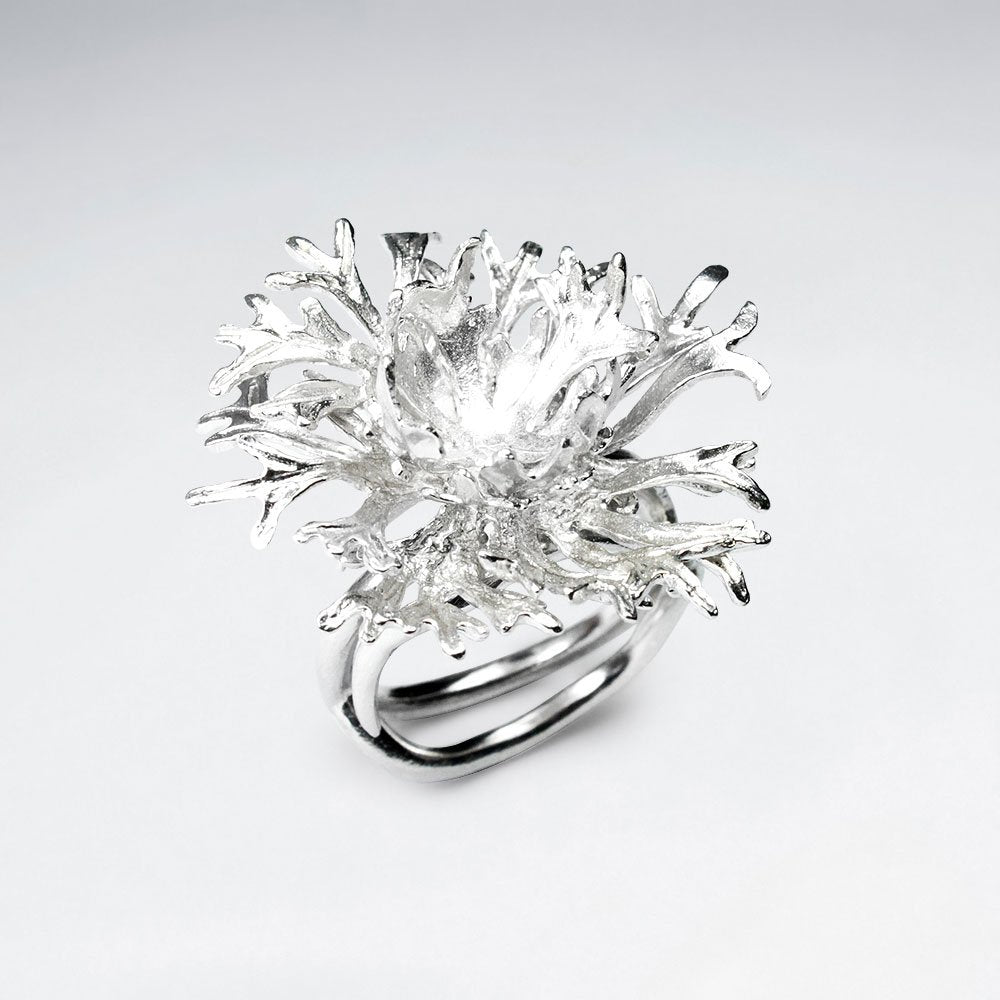 Branching Sea Coral Inspired Polished Silver Ring