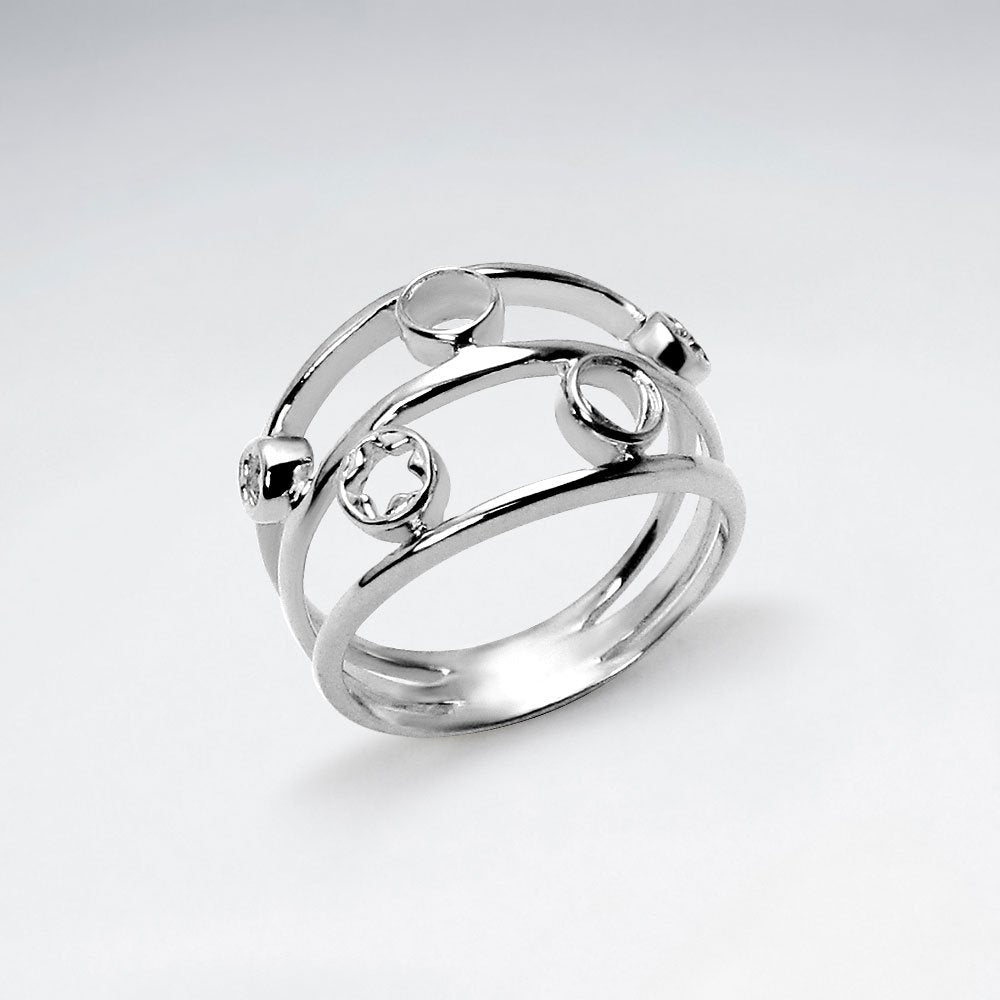 Triple Stack Open Studded Sterling Silver Ring