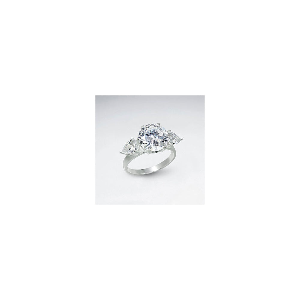 Silver Cubic Zirconia Ring With Ornate Leaf Shape Detailing