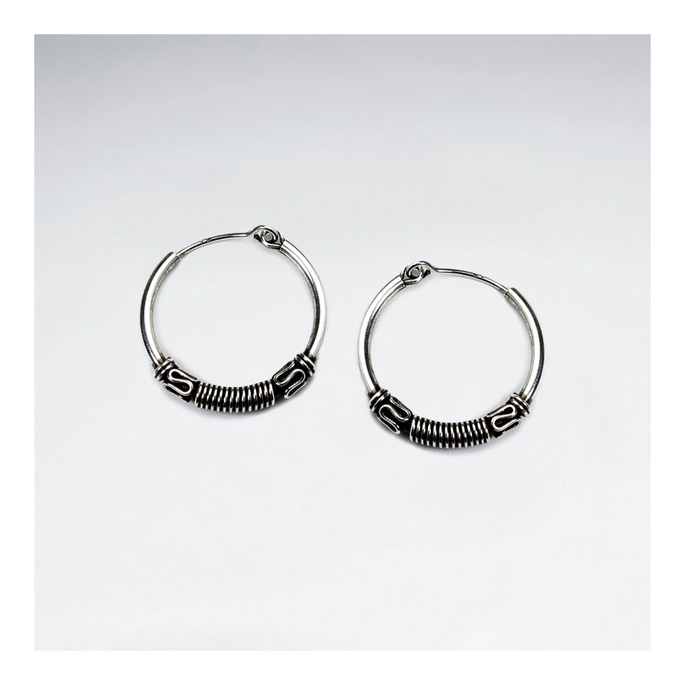 22 mm Oxidized Silver Decorated Hoop Earrings
