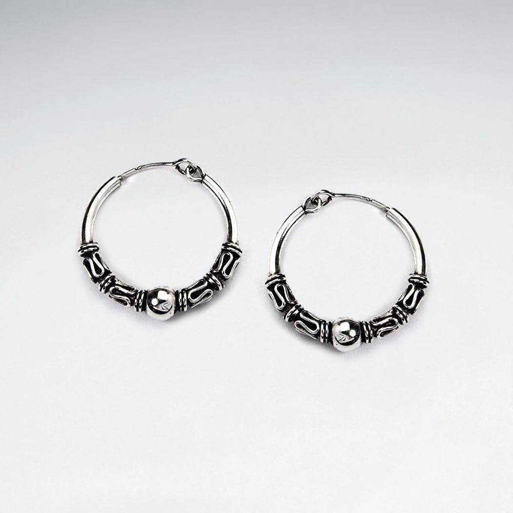 22 mm Oxidized Silver Decorated Hoop Earrings