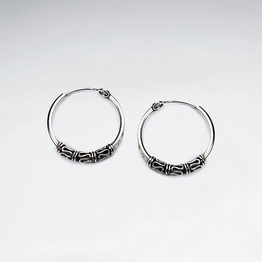 22 mm Oxidized Silver Decorated Hoop Earrings