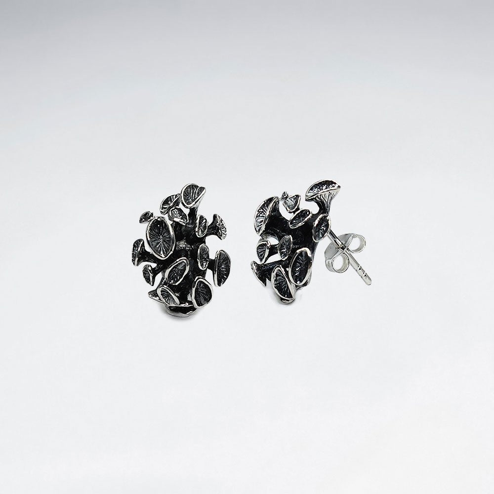 Oxidized Delicate Floral Blossom Stud Earrings