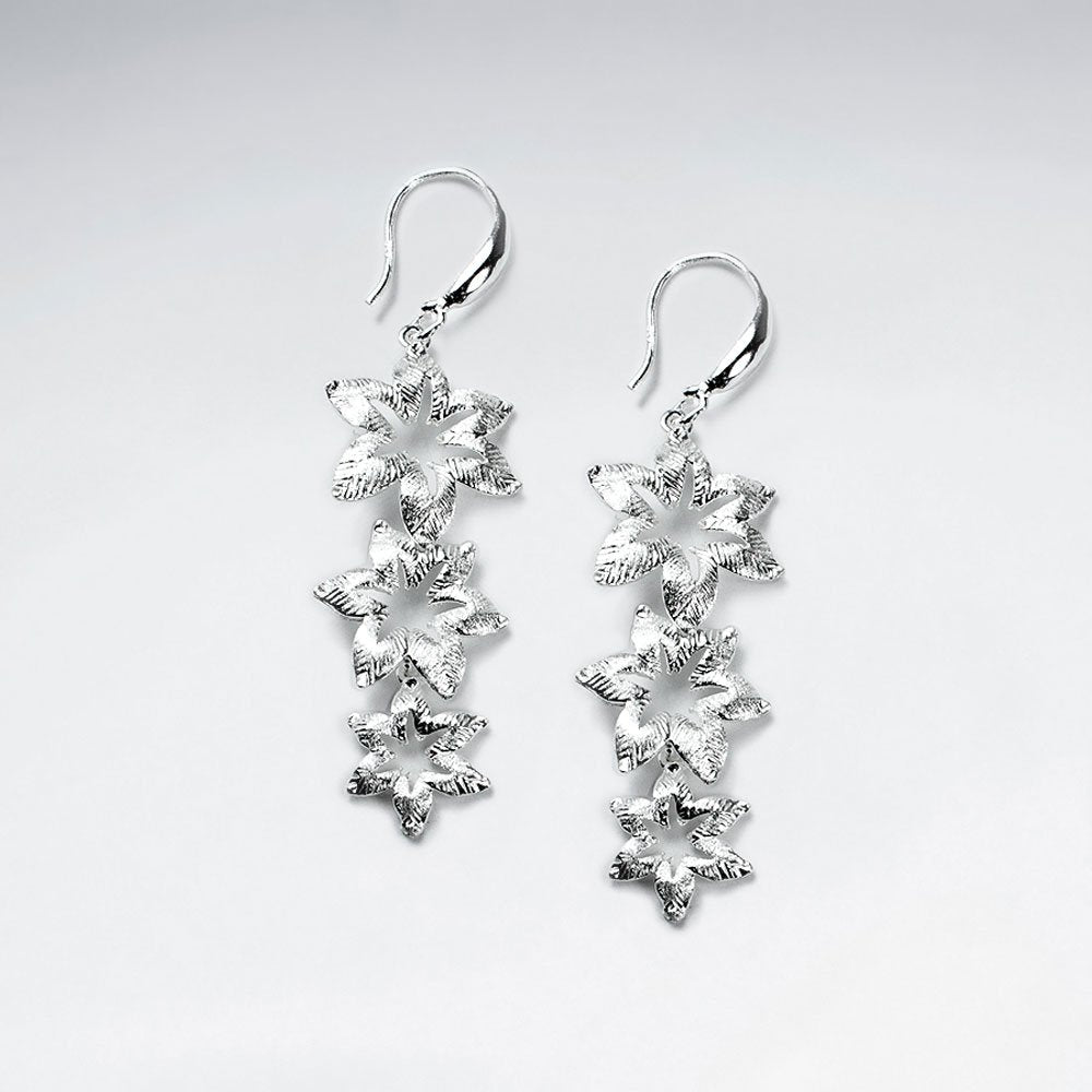 Triple Tiered Hawaiian Blossom Silver Drop Earrings