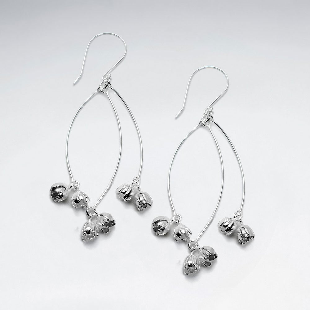 Little Silver Flower Drop Hook Earrings