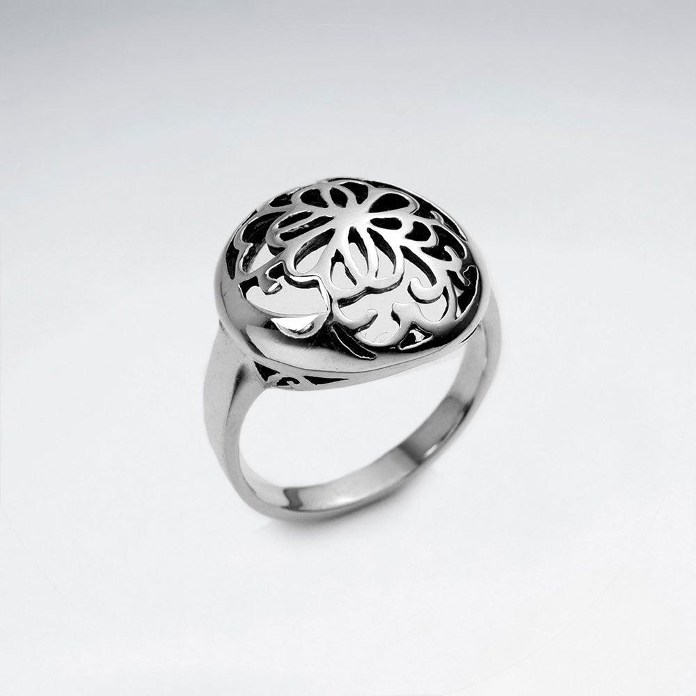 Delicate Flower Oxidized Filigree Silver Ring