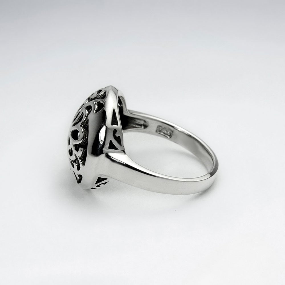 Delicate Flower Oxidized Filigree Silver Ring