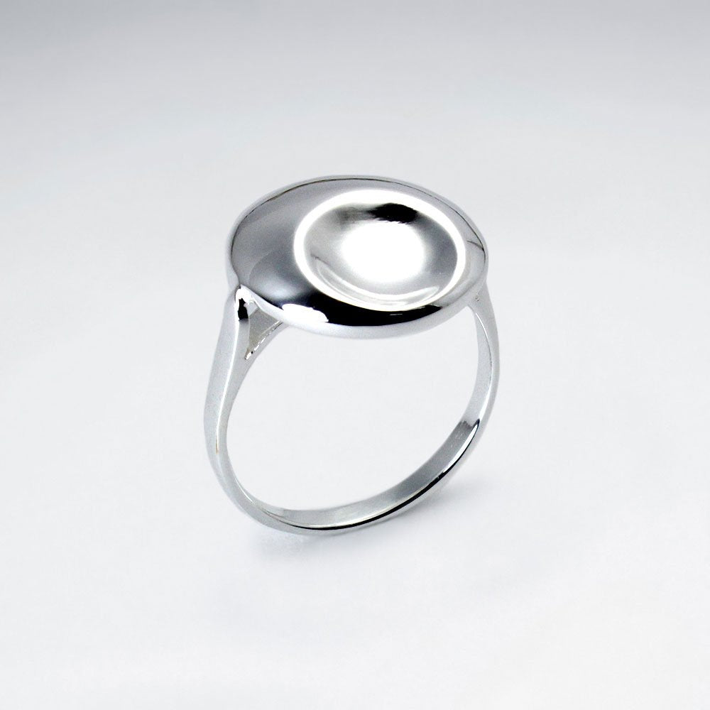 Sterling Silver Large Circle Dented Dimple Ring