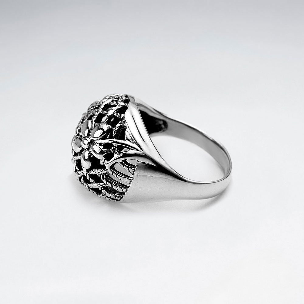 Oxidized Silver Net Inspired Ring
