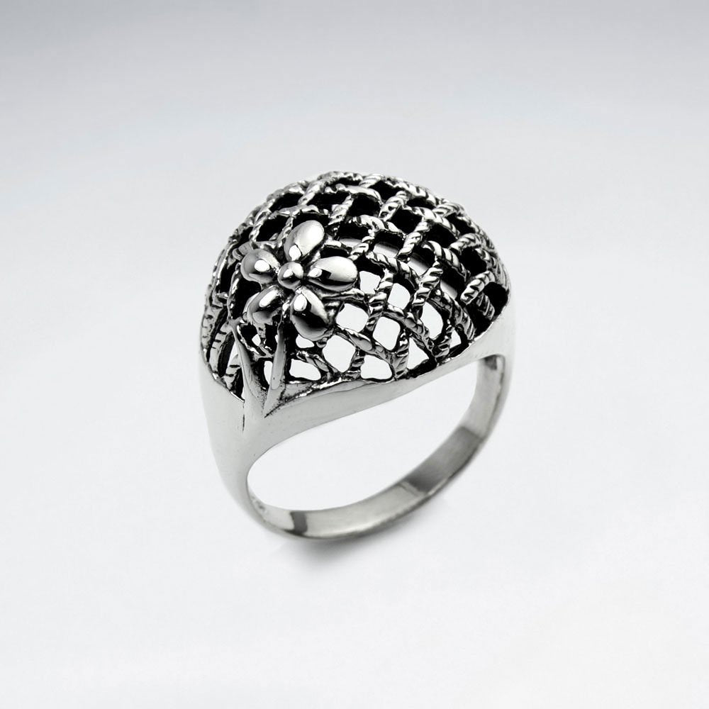 Oxidized Silver Net Inspired Ring
