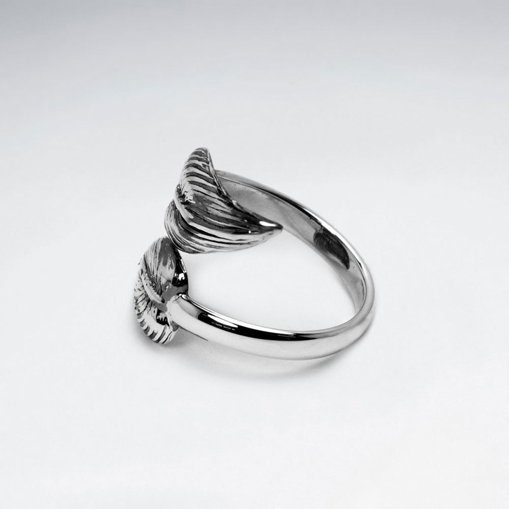 Oxidized Silver Double Feather Open Band Ring
