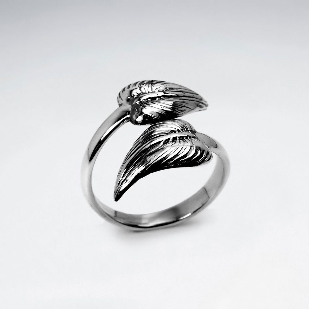 Oxidized Silver Double Feather Open Band Ring