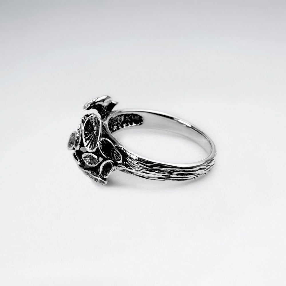 Oxidized Delicate Floral Blossom Stud Ring