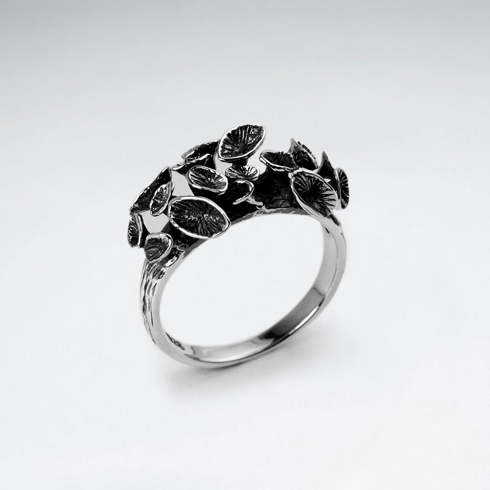 Oxidized Delicate Floral Blossom Stud Ring