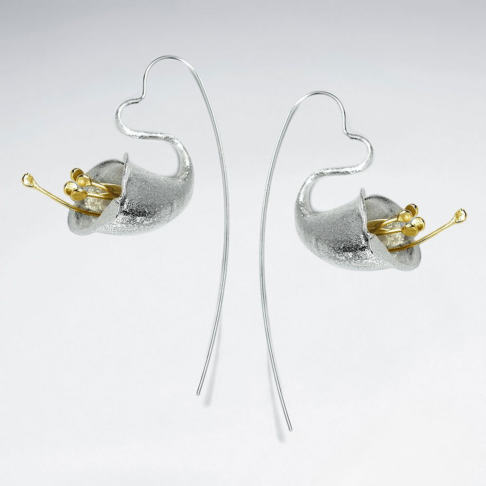 Honeysuckle Inspired Silver Drop Hook Earrings