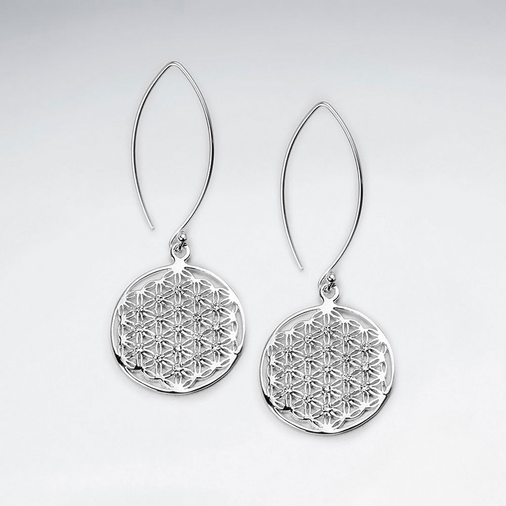 21 mm 18 K Flash Pink Gold Plated Flower of Life Silver Disk Earring With White CZ