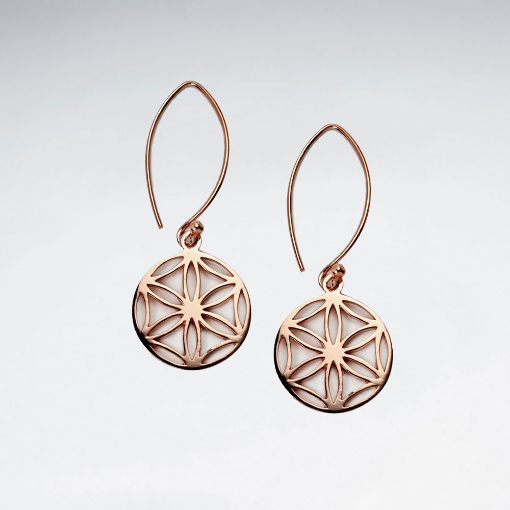 15 mm Flower of Life Long Dangling Silver Disk Earring