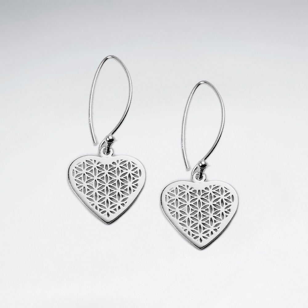 Heart Shape Flower of Life Silver Dangling Earring