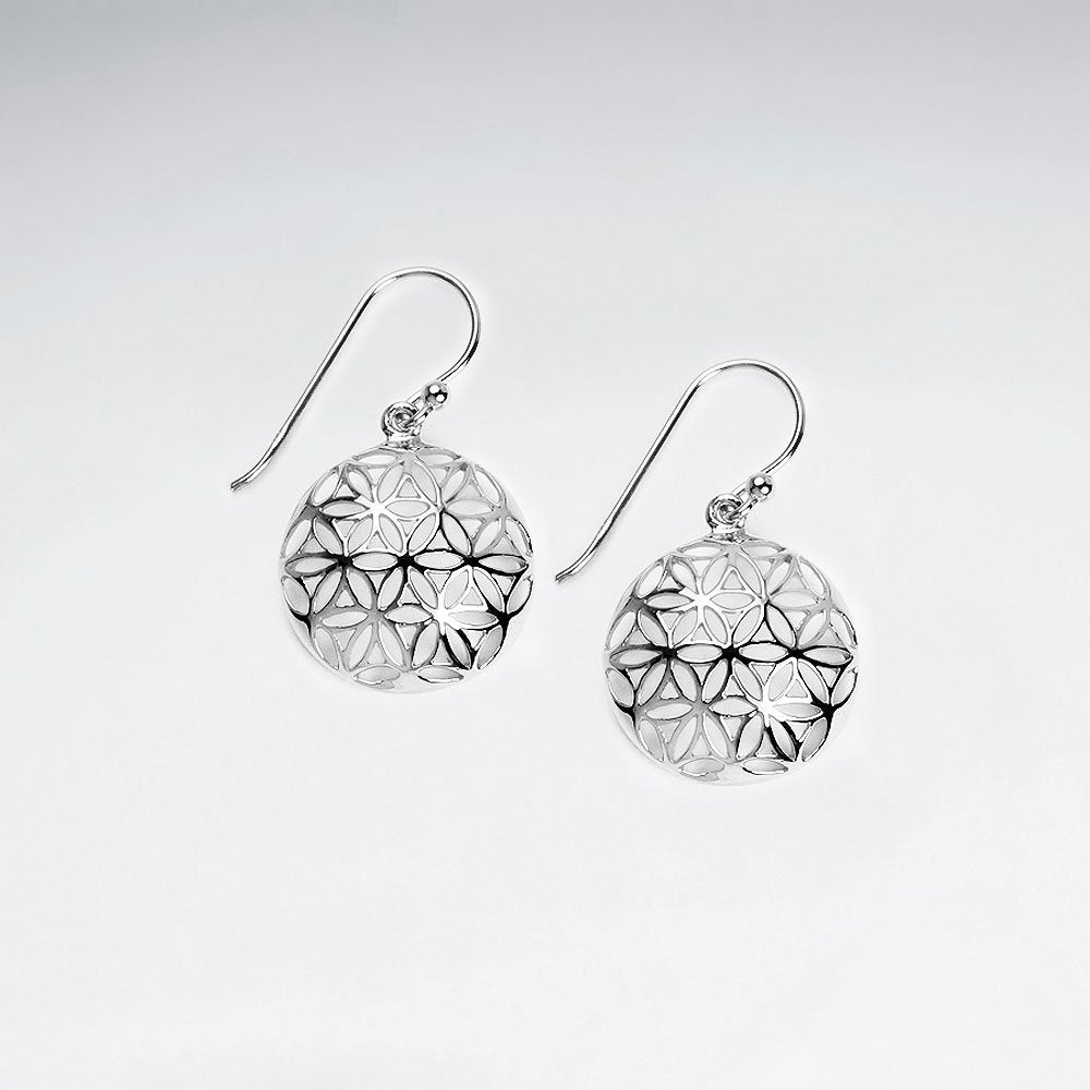 17 mm Dome Flower of Life Silver Dangling Earring