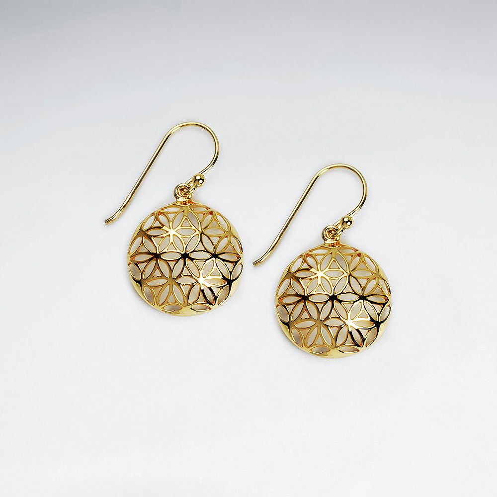 17 mm Dome Flower of Life Silver Dangling Earring